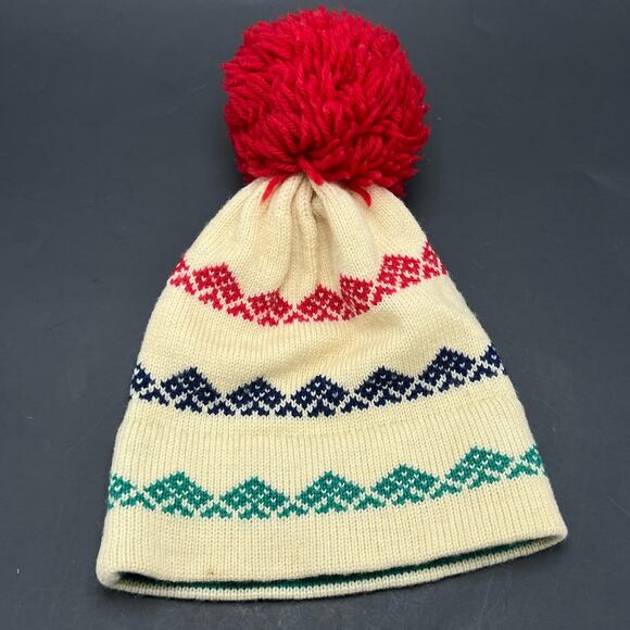 Vintage Wool Beanie Knit Mountains Ski Hat Toque Toboggan Stocking Cap 80s 90s - Picture 1 of 9